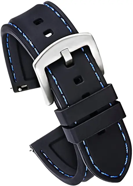 Μαύρο Λουράκι σιλικόνης Quick Release με Μπλε Ραφές 22mm Χιλιοστά