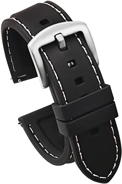 Μαύρο Λουράκι σιλικόνης Quick Release με Λευκές Ραφές 20mm Χιλιοστά