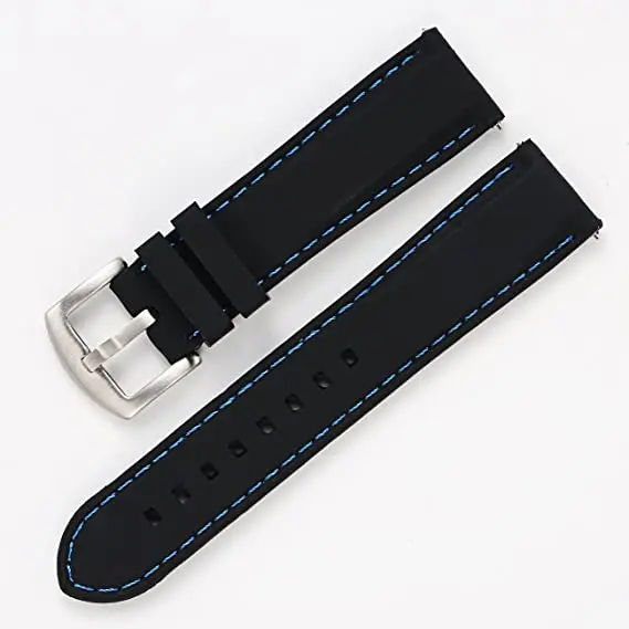 Μαύρο Λουράκι σιλικόνης Quick Release με Μπλε Ραφές 22mm Χιλιοστά