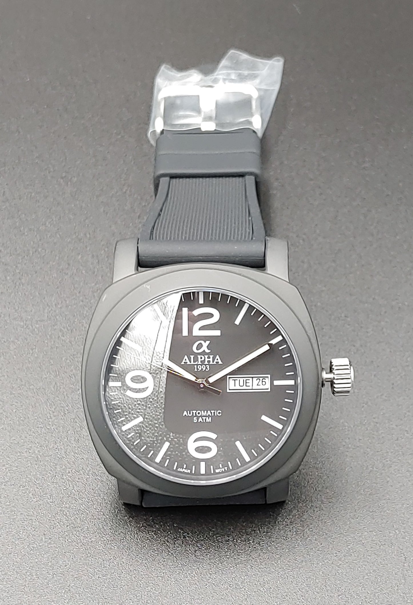 Alpha α 1993 Αυτόματο Μαύρο Ματ Αυτόματο Με Μαύρο Λουράκι Σιλικόνης και Μαύρο Καντράν με Ημερομηνία και Ημέρα