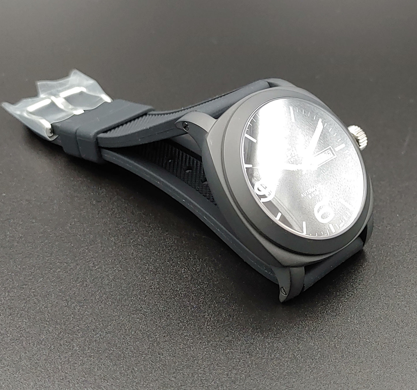 Alpha α 1993 Αυτόματο Μαύρο Ματ Αυτόματο Με Μαύρο Λουράκι Σιλικόνης και Μαύρο Καντράν με Ημερομηνία και Ημέρα