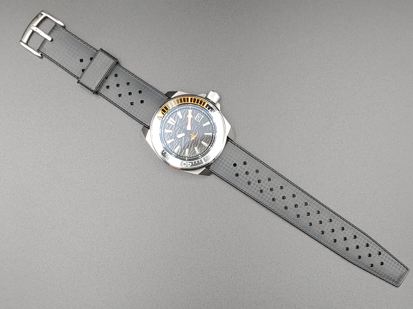 Aion Αιων Reimagined Line Samurai DIver 200M Ασημι Πορτοκαλι Ημερομηνια