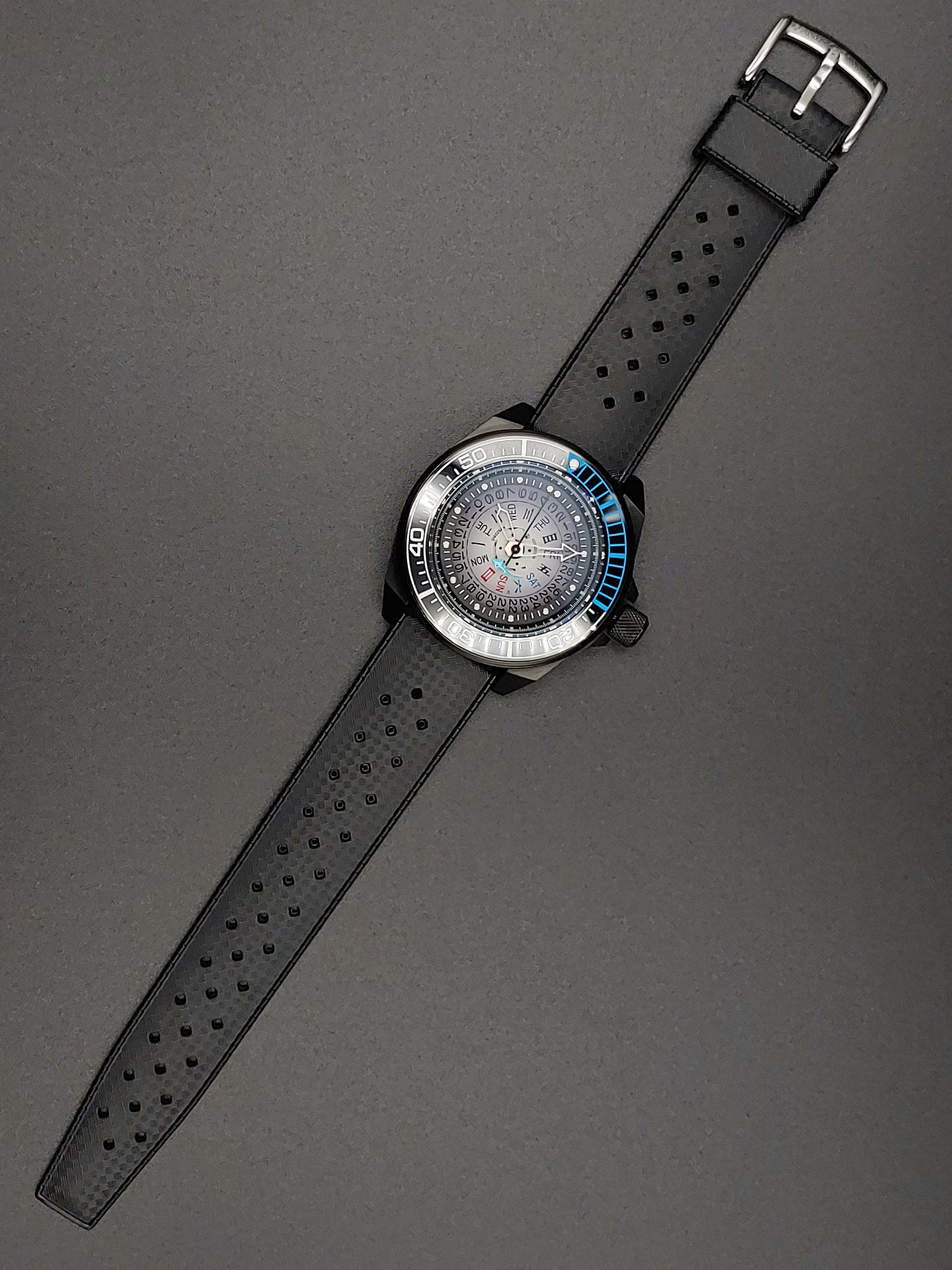 Aion Αιων Reimagined Line Samurai DIver 200M Μαυρο Γαλαζιο Ημερα Ημερομηνια 1/1