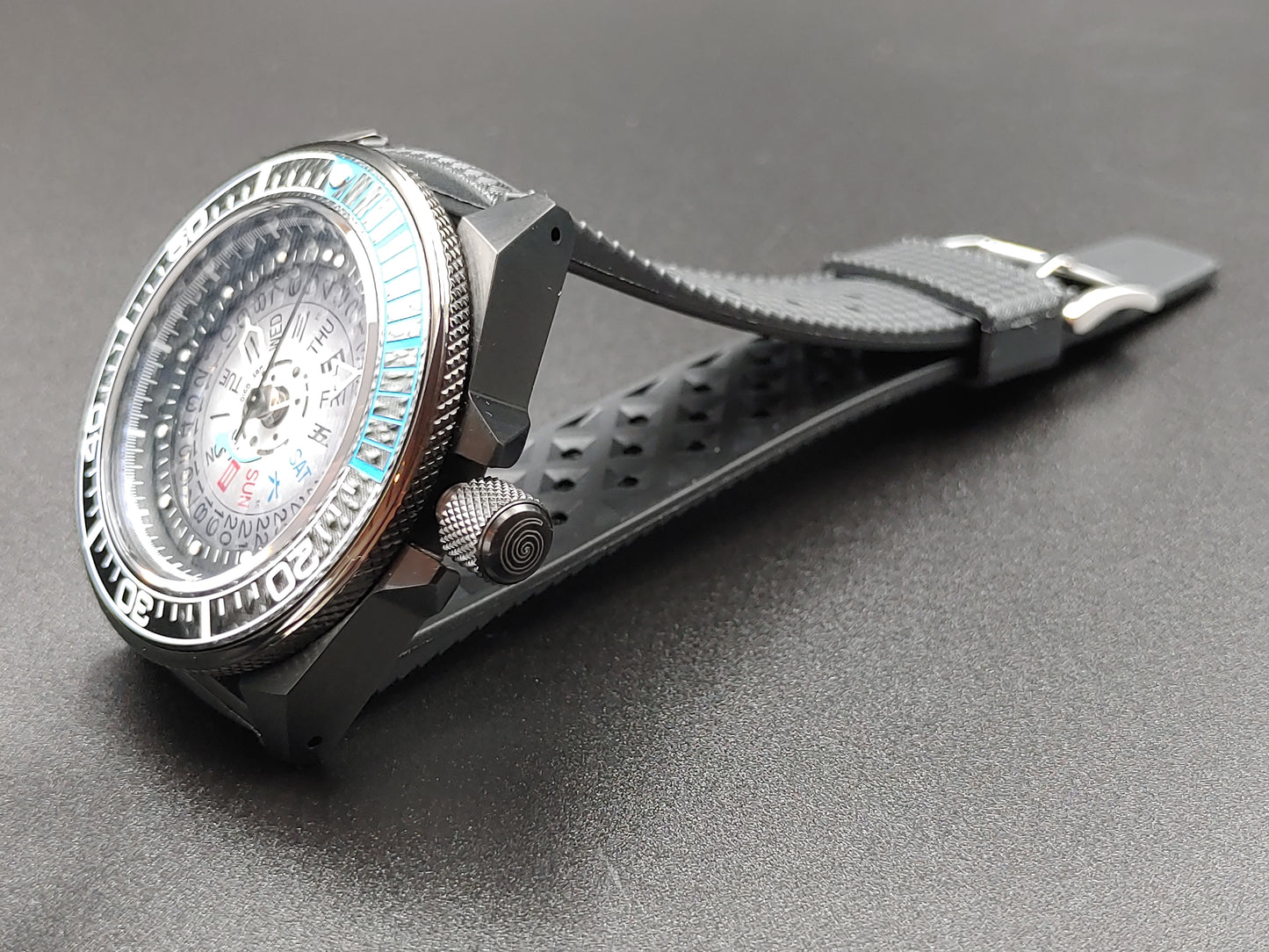 Aion Αιων Reimagined Line Samurai DIver 200M Μαυρο Γαλαζιο Ημερα Ημερομηνια 1/1