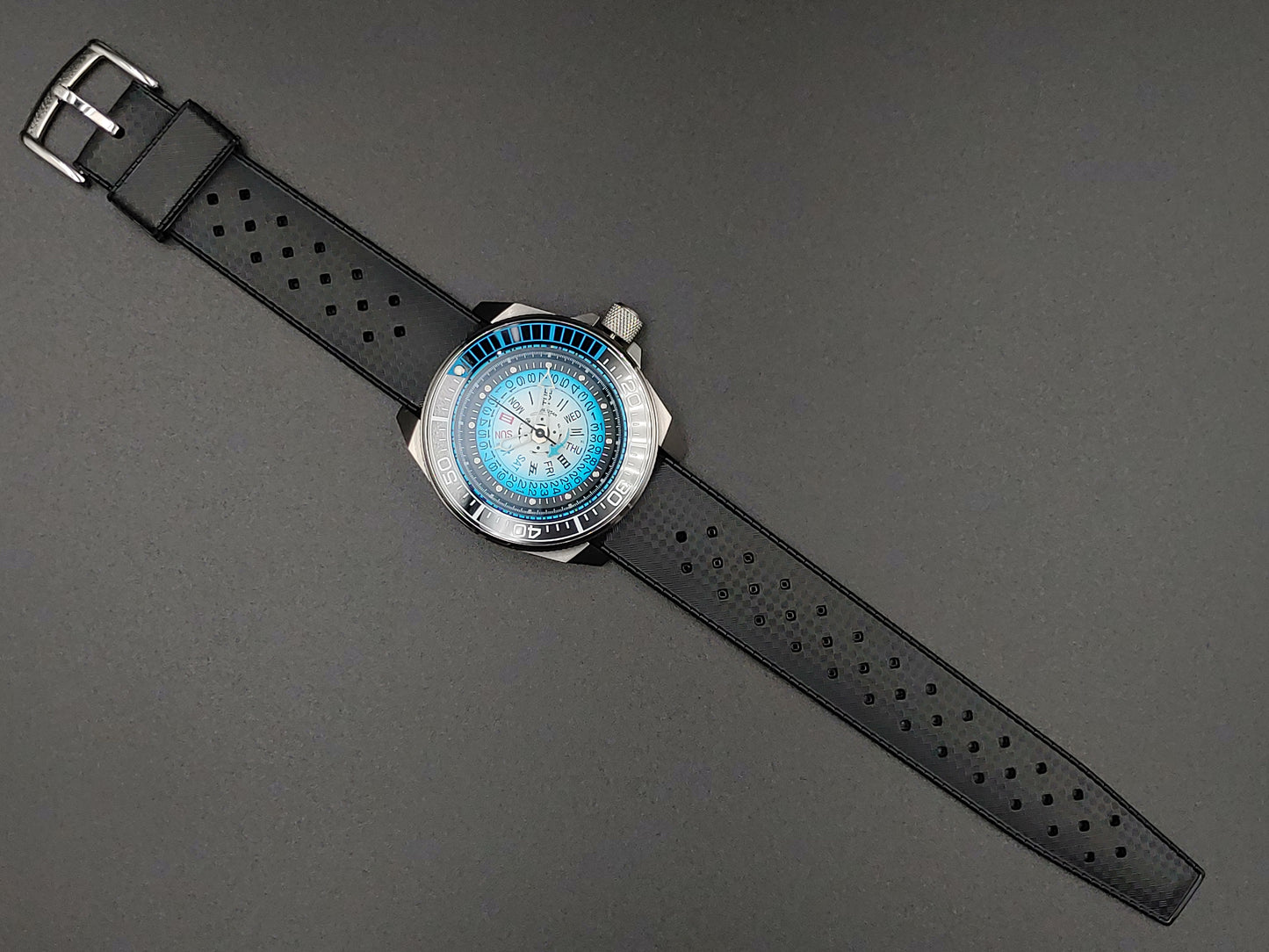 Aion Αιων Reimagined Line Samurai DIver 200M Ασημι Γαλαζιο Ημερα Ημερομηνια 1/1