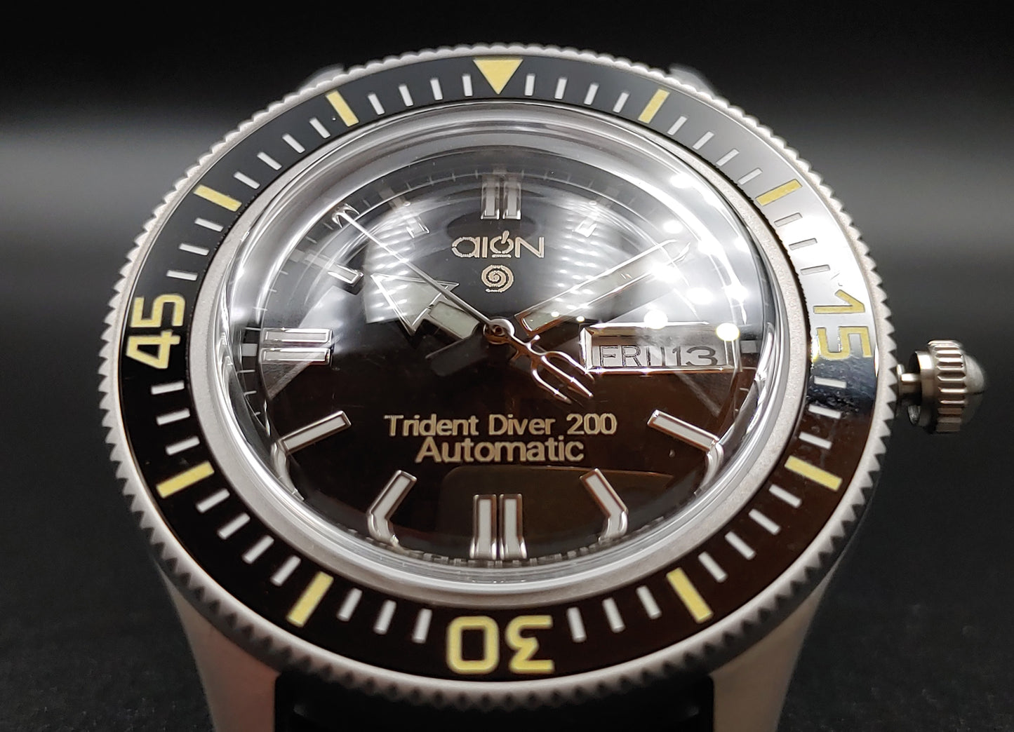 Aion Αιων Trident Diver 200 Μελανο-Μαυρο Ημερα Ημερομηνια
