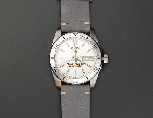 Aion Αιων Classic Diver Ασημι 150M 15 ATM 36mm Reimagined Line Γαλαζιο Ημερα Ημερομηνια