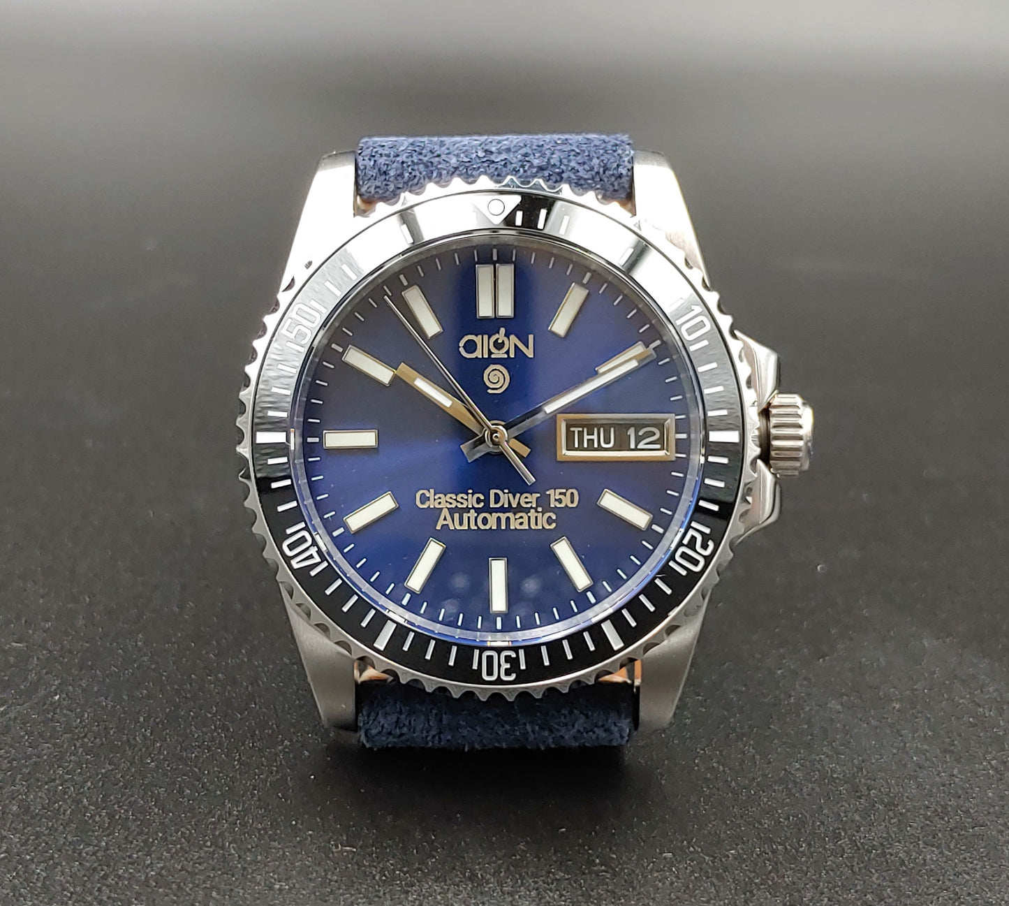 Aion Αιων Classic Diver Κυανο Μαυρο 150M 15 ATM 36mm Reimagined Line Γαλαζιο Ημερα Ημερομηνια