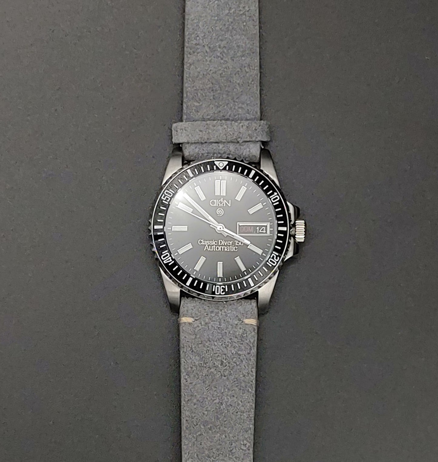 Aion Αιων Classic Diver Μαυρο 150M 15 ATM 36mm Reimagined Line Γαλαζιο Ημερα Ημερομηνια