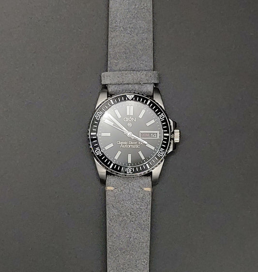 Aion Αιων Classic Diver Μαυρο 150M 15 ATM 36mm Reimagined Line Γαλαζιο Ημερα Ημερομηνια