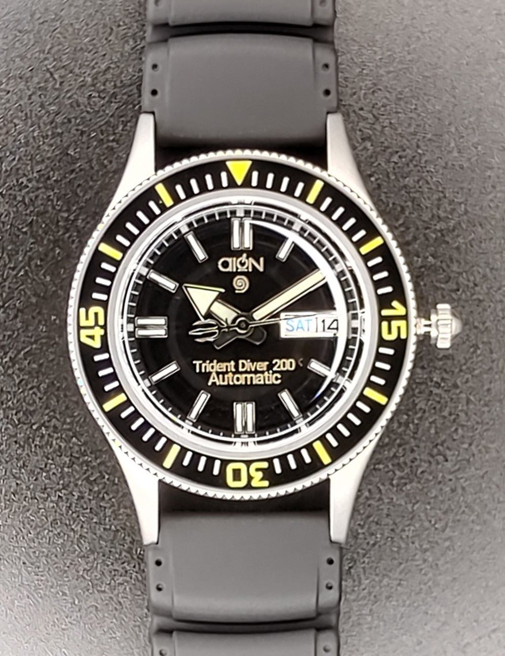 Aion Αιων Trident Diver 200 Μελανο-Μαυρο Ημερα Ημερομηνια