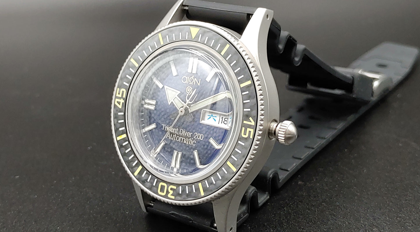 Aion Αιων Trident Diver 200 Κυανο-Μπλε Ημερα Ημερομηνια