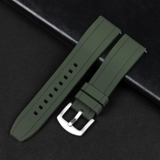 Λουράκι Σιλικόνης Πράσινο Χάκι Πολύ Μαλακό Μόνης Ράβδωσης 20mm Χιλιοστά Quick Release