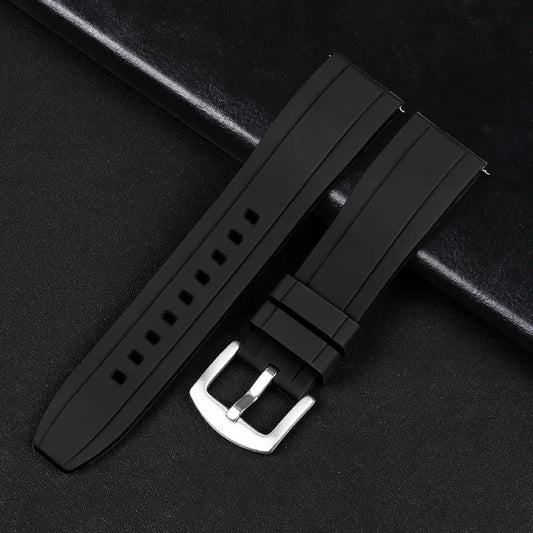 Λουράκι Σιλικόνης Μαύρο Πολύ Μαλακό Μόνης Ράβδωσης 20mm Χιλιοστά Quick Release