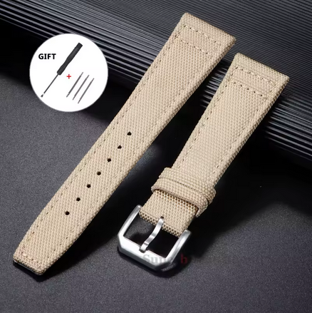 20MM Λουρακι Νάιλον Καμβας Με Δερματινη Πλατη σε Μπεζ