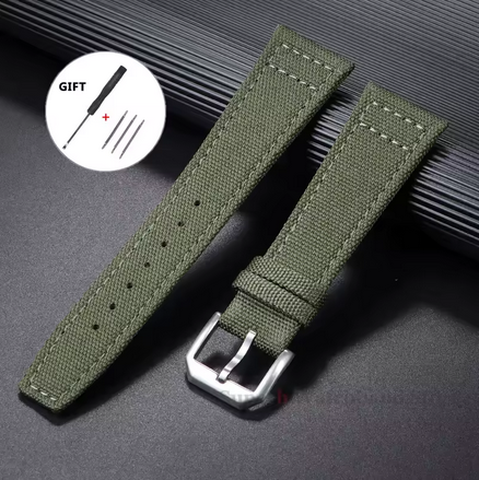 20MM Λουρακι Νάιλον Καμβας Με Δερματινη Πλατη σε Πρασινο Χακι