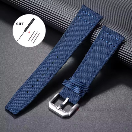 20MM Λουρακι Νάιλον Καμβας Με Δερματινη Πλατη σε Μπλε Ανοιχτο Κυανο