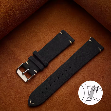22mm Χιλιοστα  Suede Μαύρο Δερμάτινο λουράκι Βελουτέ Quick Release