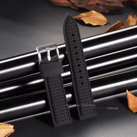 Μαύρο Πολύ Μαλακό Λουράκι Σιλικόνης Με τρύπες Με Ραφή 20mm Τυπου Rally Χιλιοστα