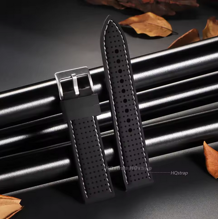 Μαύρο- Λευκό Πολύ Μαλακό Λουράκι Σιλικόνης Με τρύπες Με Ραφή 20mm Τυπου Rally Χιλιοστα