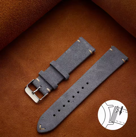20mm Χιλιοστα  Suede Γκρι Δερμάτινο λουράκι Βελουτέ Quick Release