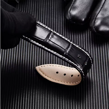 Μαύρο δερμάτινο croco λουράκι με κούμπωμα διπλής πεταλούδας σε 20mm