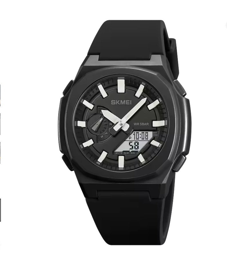 Skmei 2091 Μαύρο Άσπρο Αθλητικό Ρολόι με Λουράκι Σιλικόνης Πολλαπλών Λειτουργιών Λεύκη Οθόνη