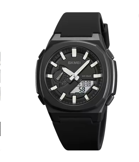 Skmei 2091 Μαύρο Άσπρο Αθλητικό Ρολόι με Λουράκι Σιλικόνης Πολλαπλών Λειτουργιών Λεύκη Οθόνη
