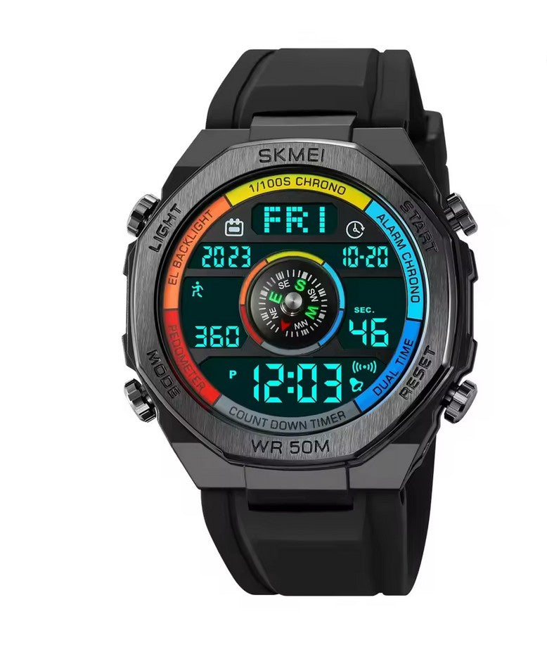 Skmei 2209 Αθλητικό Ρολόι με Λουράκι Σιλικόνης Πολλαπλών Λειτουργιών με Πυξίδα με Μαύρη Οθόνη Πολύχρομο Πλαίσιο