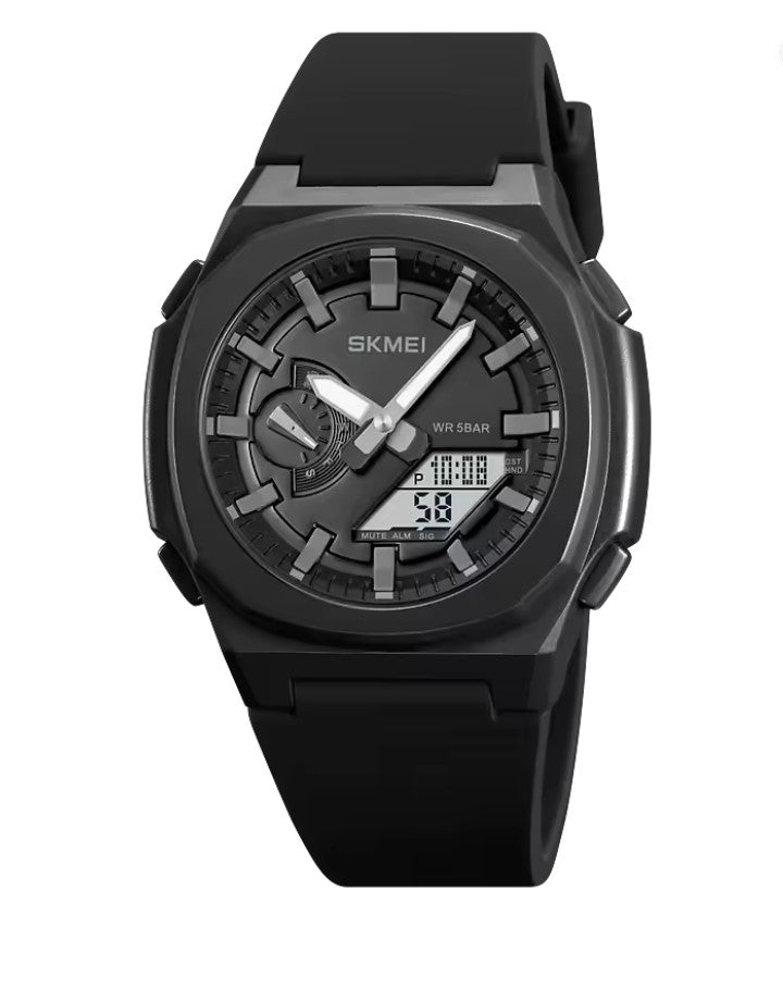 Skmei 2091 Μαύρο και Γκρί Αθλητικό Ρολόι με Λουράκι Σιλικόνης Πολλαπλών Λειτουργιών Λευκή Οθόνη