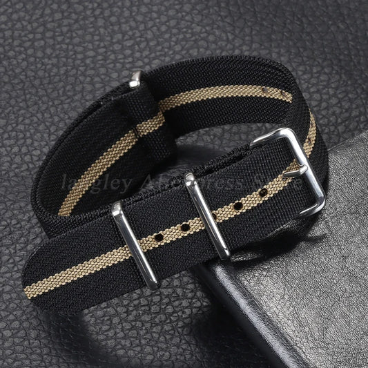 18mm χιλιοστά αναπνεύσιμο υψηλής ποιότητας Λουράκι ΝΑΤΟ σε Μαύρο Χρυσό χρώμα με Λεπτό Κούμπωμα