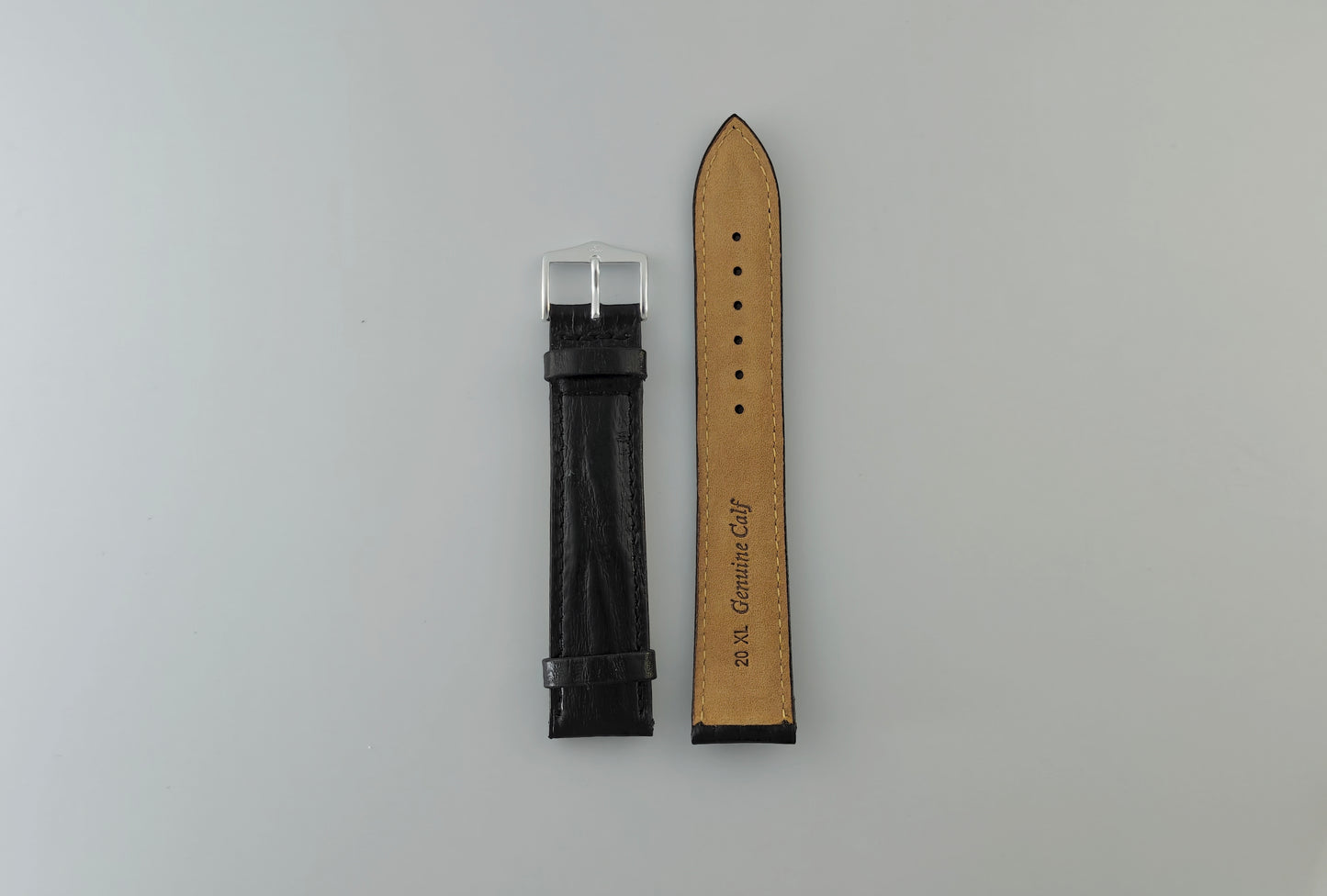 Μελανό ανάγλυφο δερμάτινο λουράκι απο Calf skin σε 20 mm