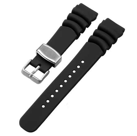 Μαύρο Λουράκι Σιλικόνης Seiko Prospex 20 mm με Ανοξείδωτη Πιάστρα