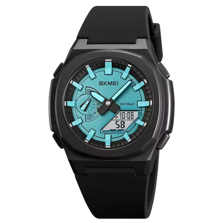 Skmei 2091 Μαύρο Γαλάζιο Αθλητικό Ρολόι με Λουράκι Σιλικόνης Πολλαπλών Λειτουργιών Άσπρη Οθόνη