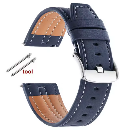 Δερμάτινο Λουράκι 22mm Μαλακό Απαλό Pilot Sporty Σε Κυανό - Μπλέ Quick Release