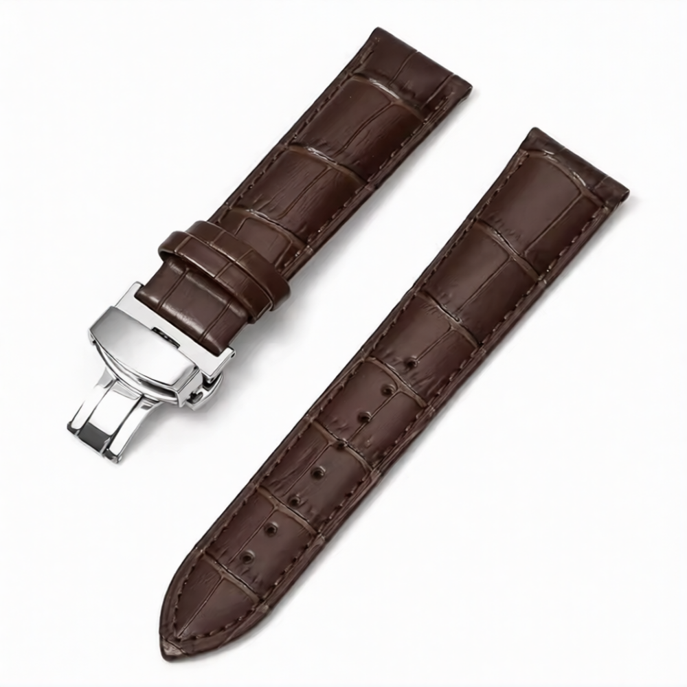 Καφέ δερμάτινο croco λουράκι σε 22mm με κούμπωμα διπλής πεταλούδας