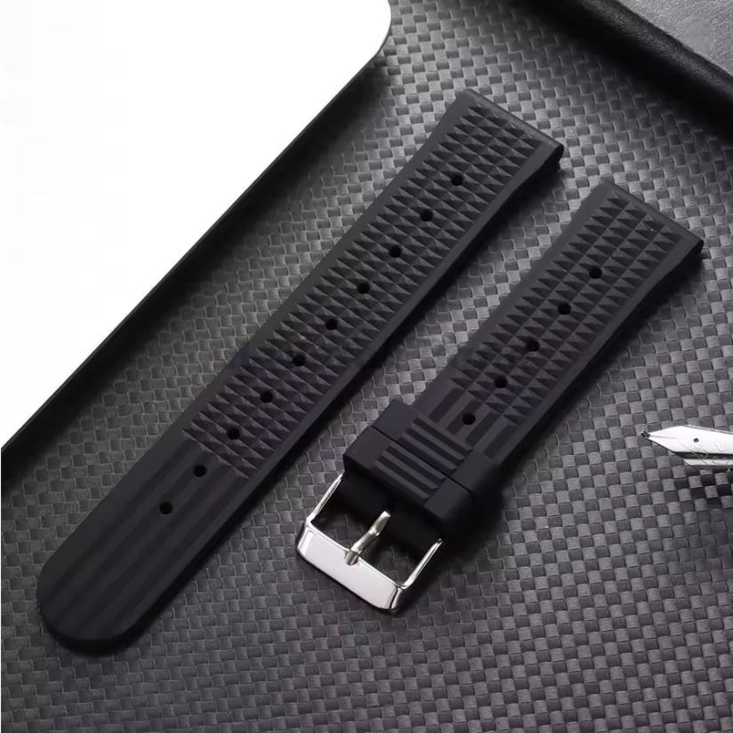 Μαυρο Λουρακι Σιλικονης 22mm Waffle Πολύ Μαλακο