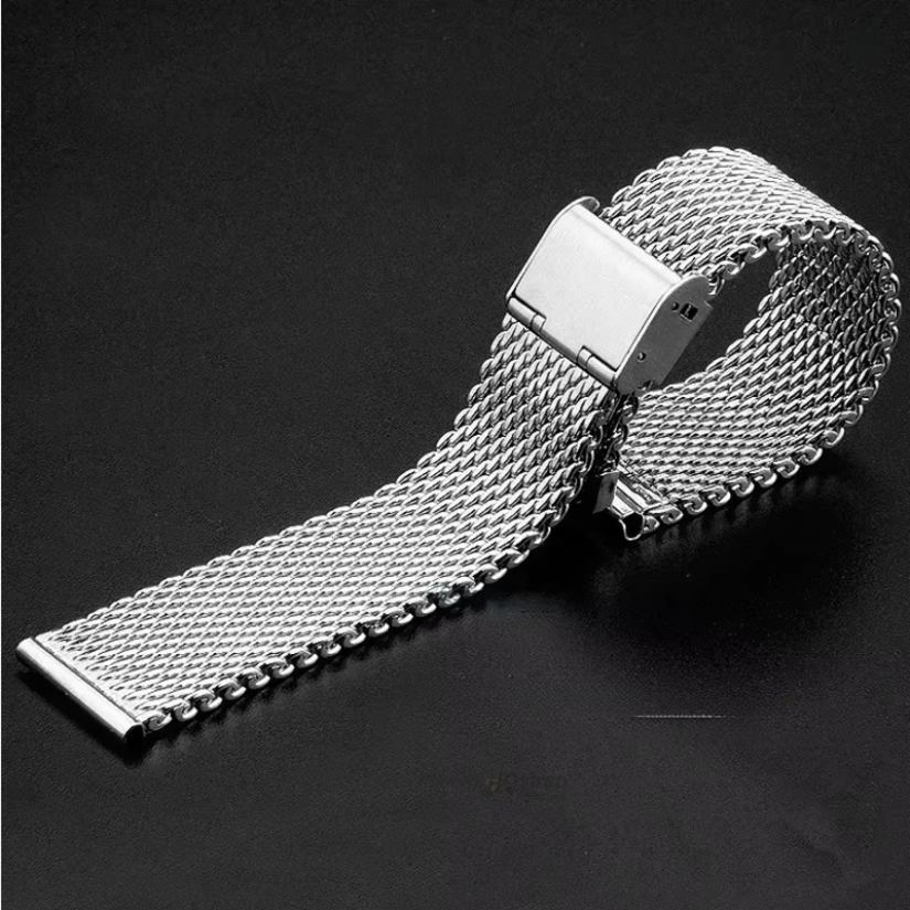 Παχύ Ασημί Λουράκι απο Ανοξείδωτο Ατσάλι Milanese 18mm Quick Release Με Απλό Κούμπωμα